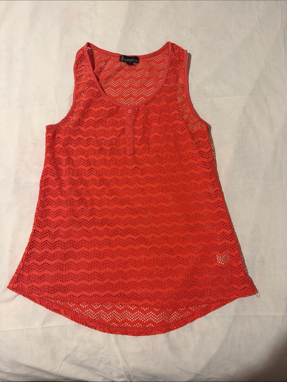 Signature Studio Coral Open-Knit Henley Swim Coverup Tank